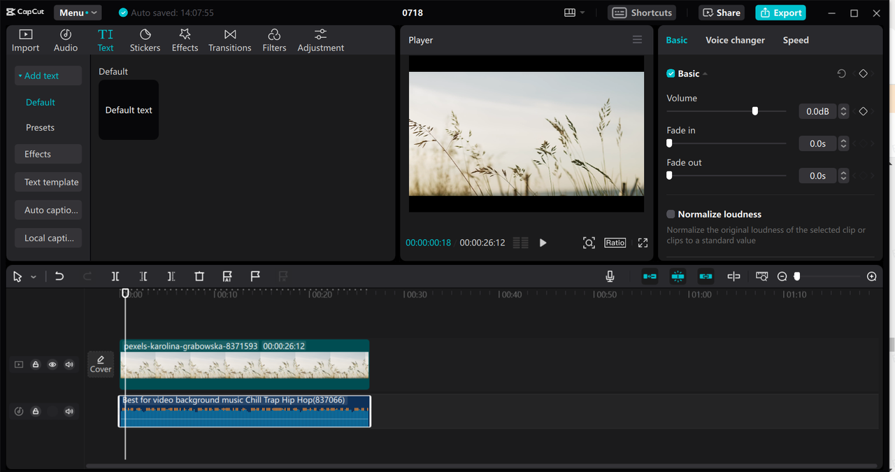 Editing interface of the CapCut desktop video editor - the perfect tool to make a ringtone from voice recording