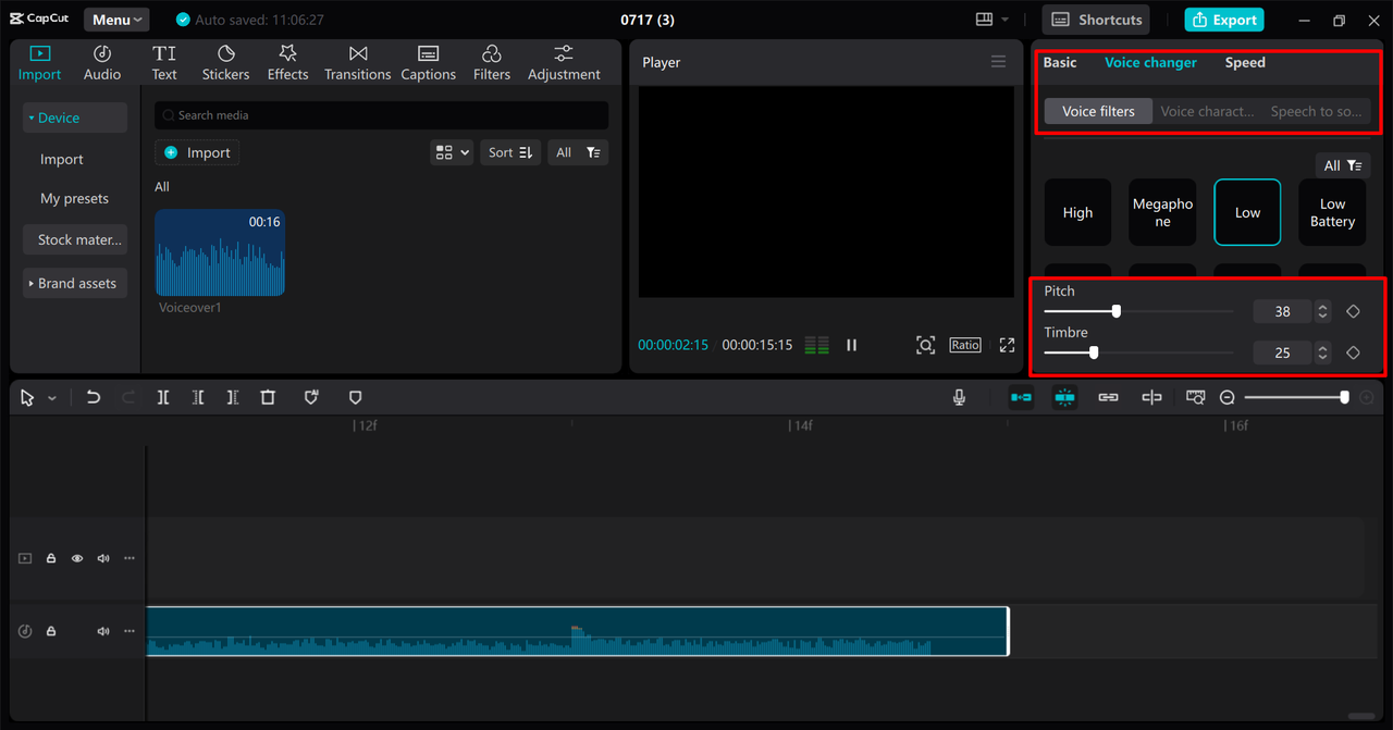 Customizing a voice recording to create a ringtone in the CapCut desktop video editor