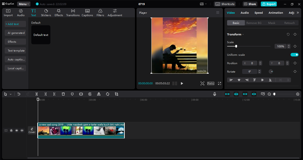 Interface of the CapCut desktop video editor - a professional and custom thumbnail creator