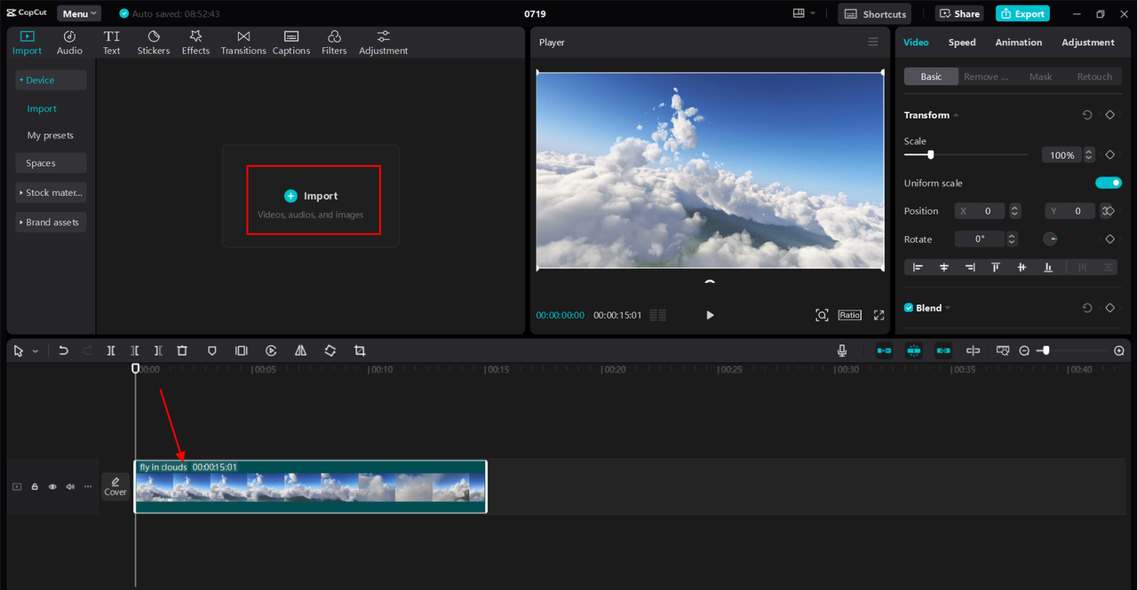  Importing documentary video in CapCut desktop video editor 