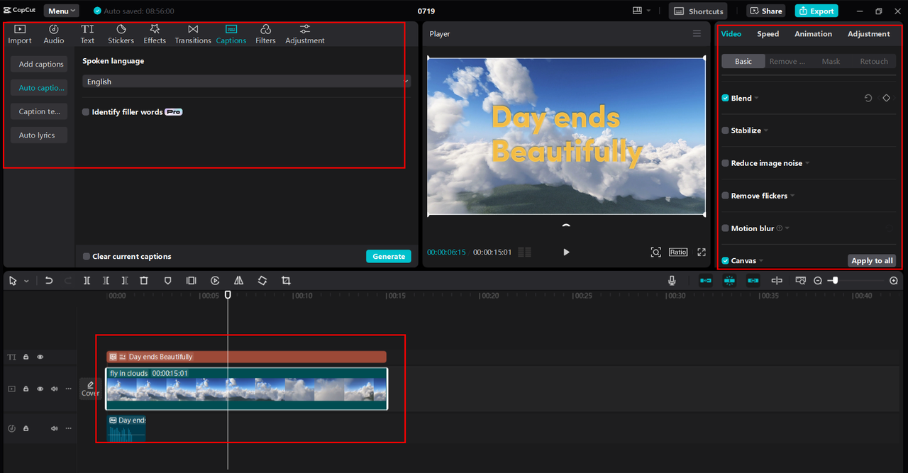 Editing the documentary video with CapCut's advanced AI tools