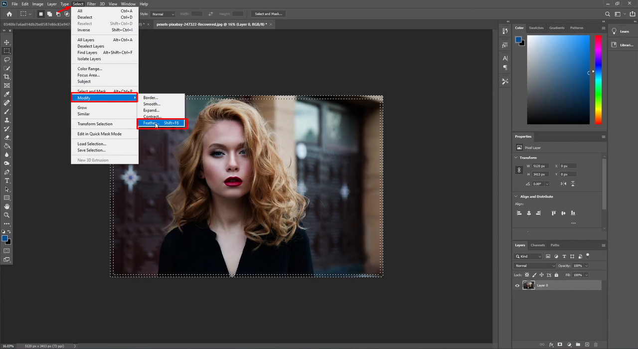 Image showing how to fade the edges of an image in Photoshop