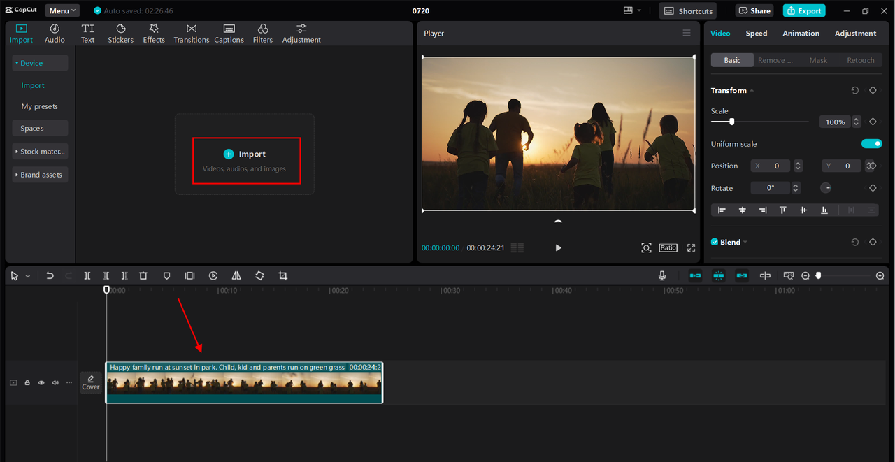 Importing video in CapCut Desktop Video Editor