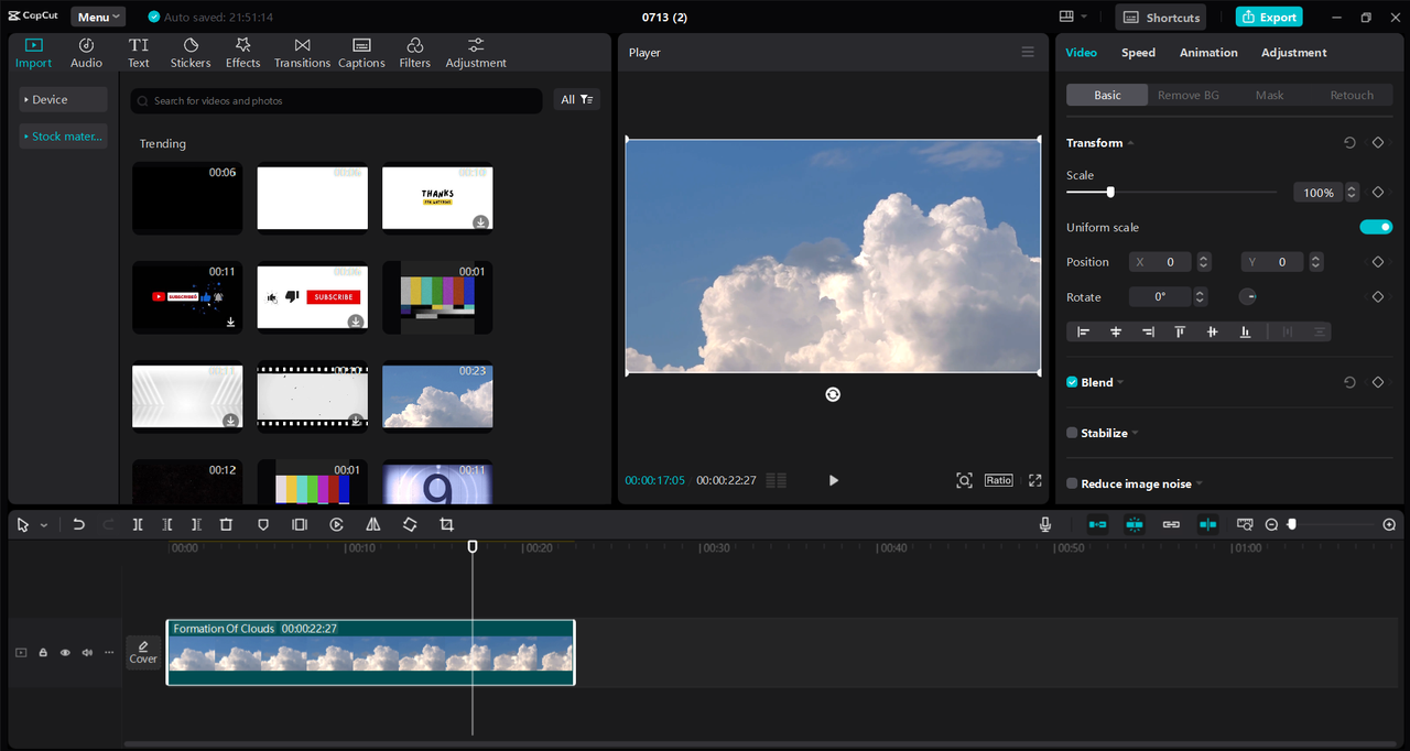 The CapCut desktop video editor interface - the best YouTube thumbnail generator