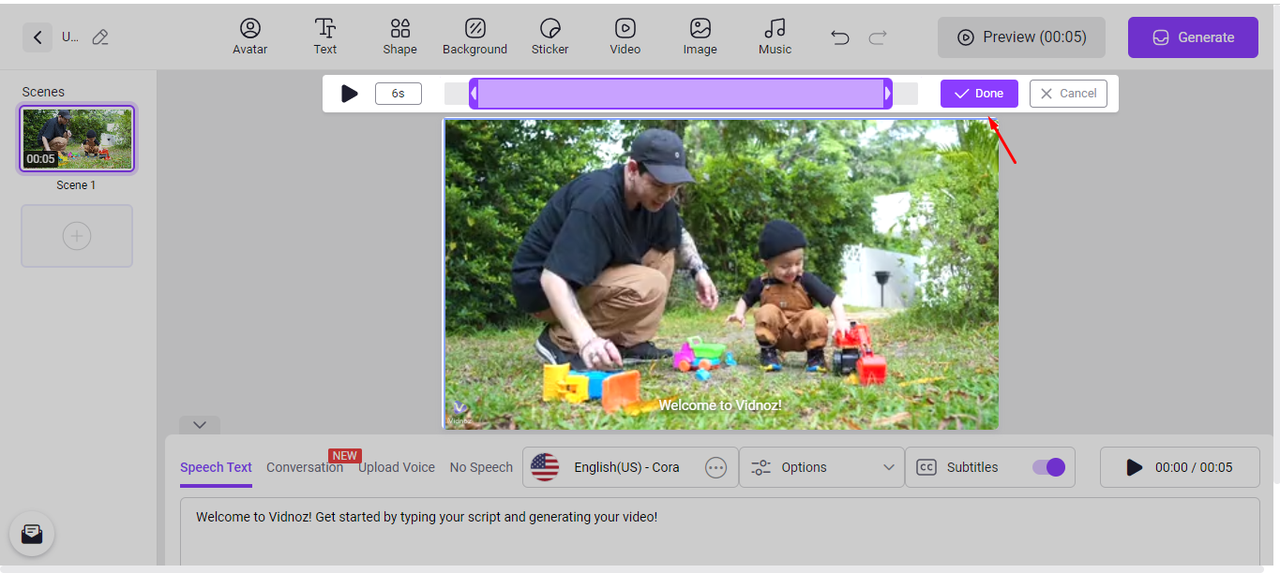 Vidnoz AI video editor interface - an easy way to remove unwanted objects from videos online for free