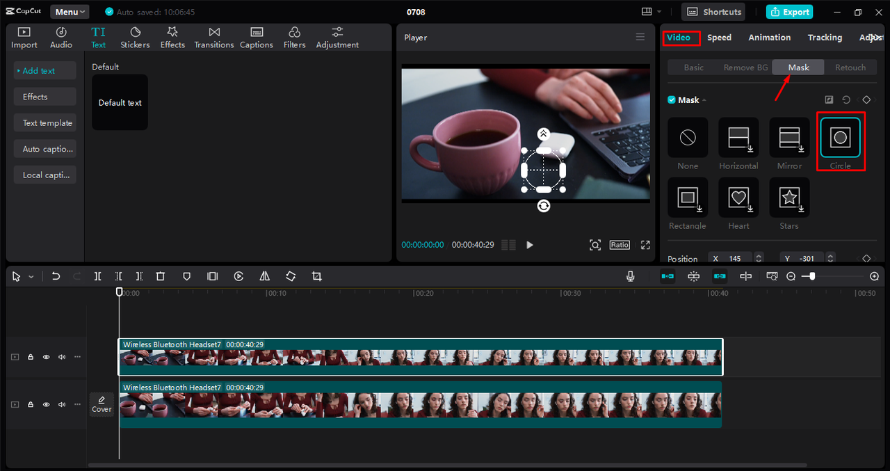 Using the mask tool to remove unwanted objects from video in the CapCut desktop video editor 