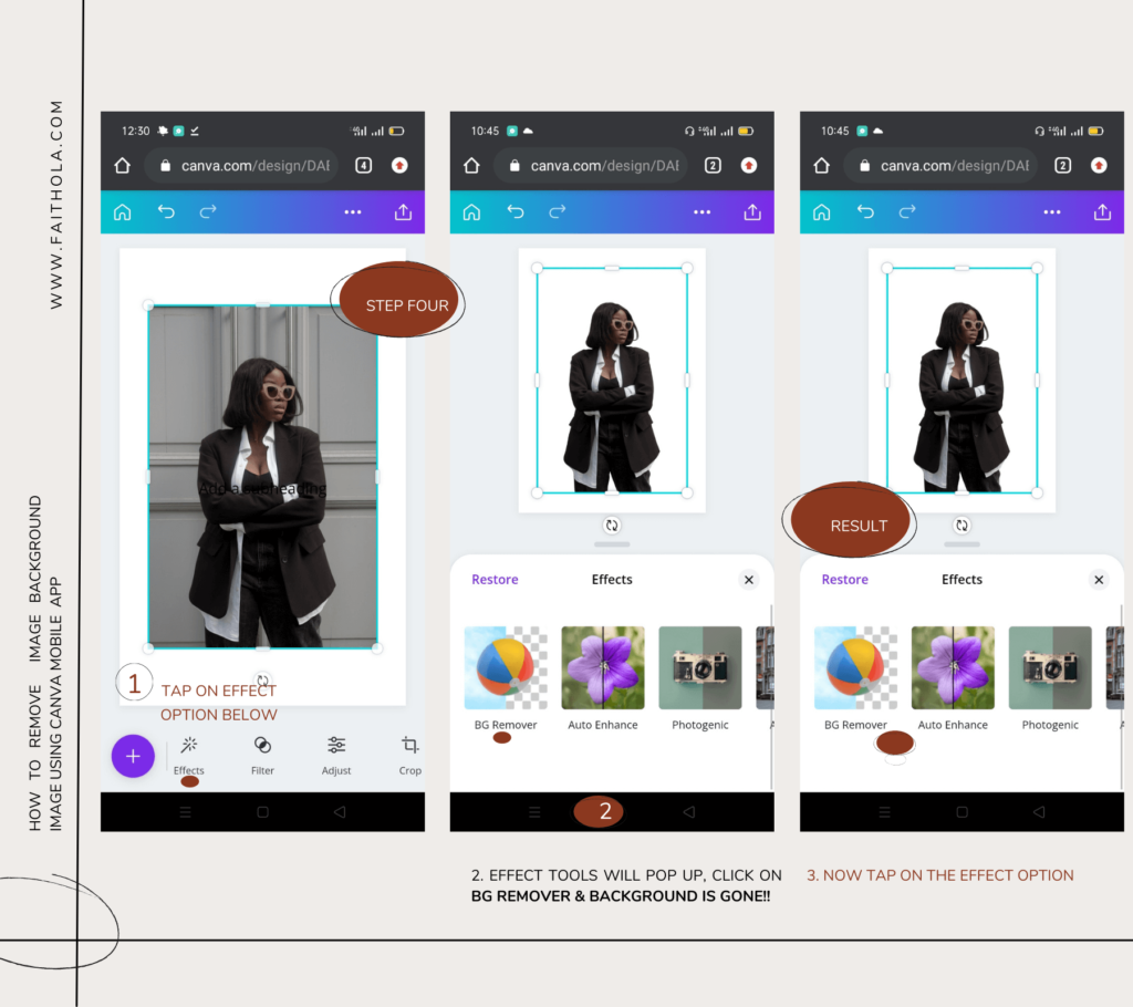 Removing the background from the image using the Canva mobile app 