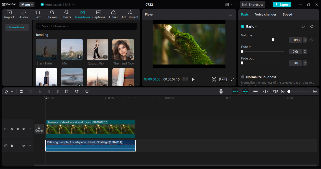 Interface of the CapCut desktop video editor - a perfect tool to remove background from video