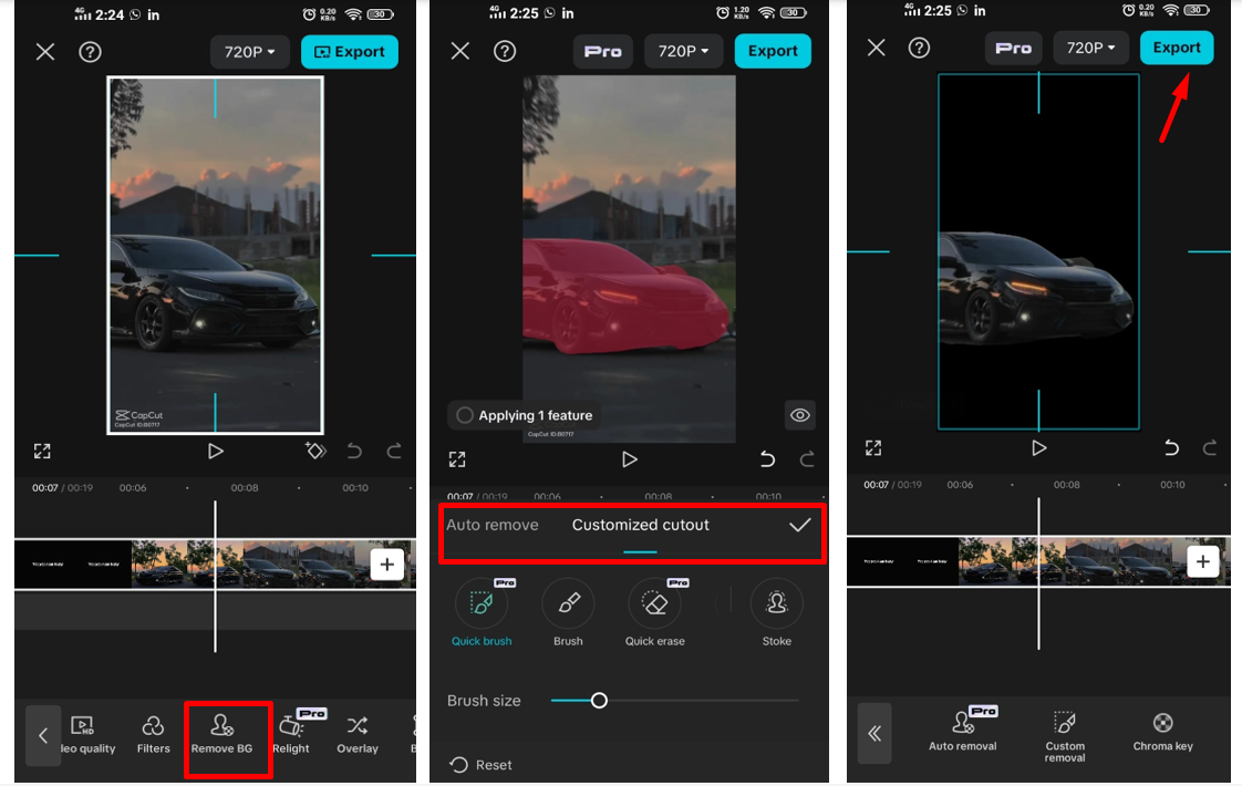 Removing background from video using the CapCut mobile app