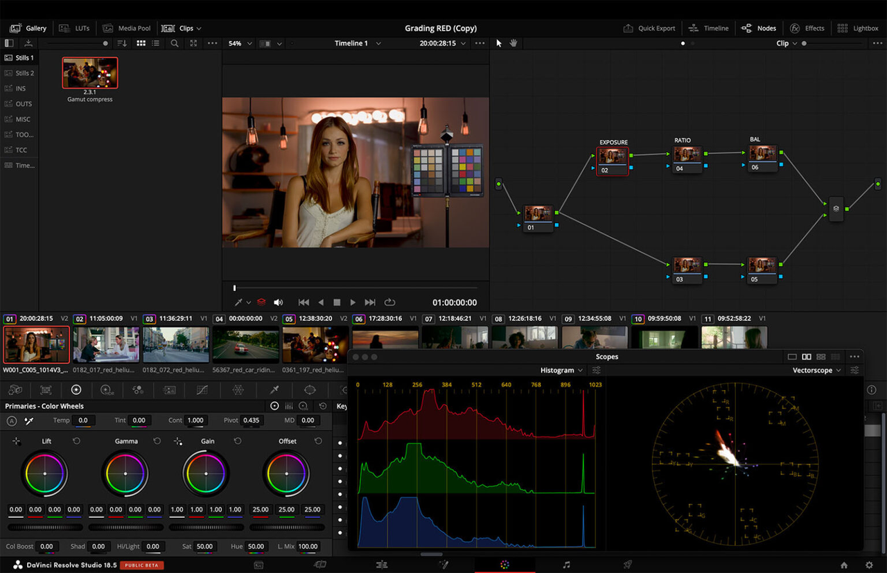 Interface of DaVinci Resolve - a free color correction software