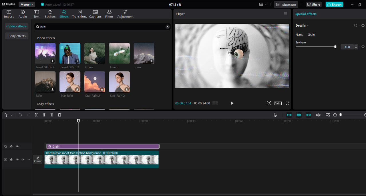 Apply film grain overlays to your videos with the CapCut desktop video editor