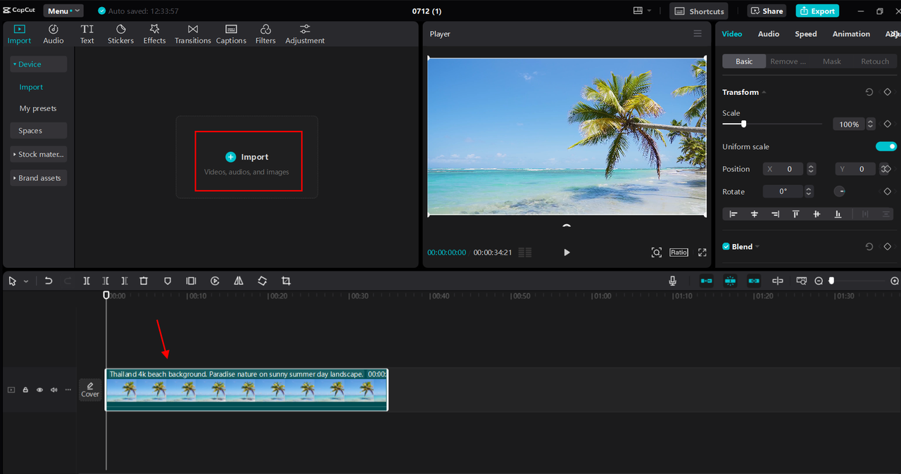 Importing video in CapCut desktop video editor