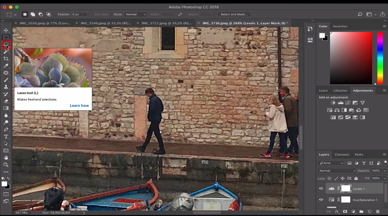 Using the lasso tool in Adobe Lightroom to remove unwanted  objects