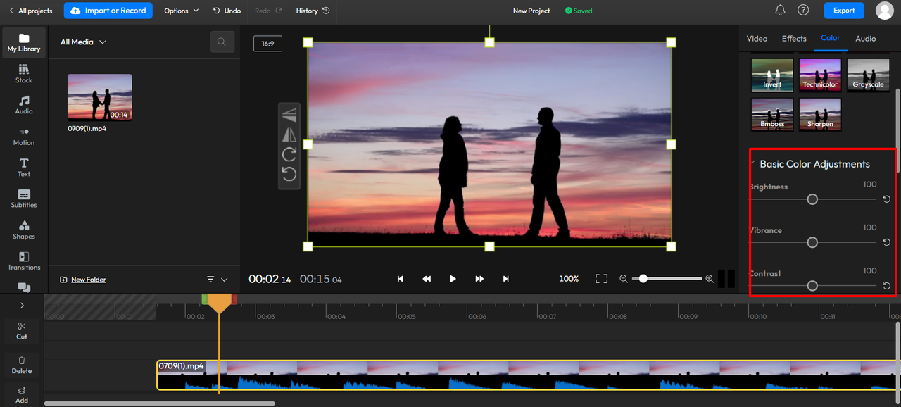 Interface of Flixier - a reliable free online color correction tool