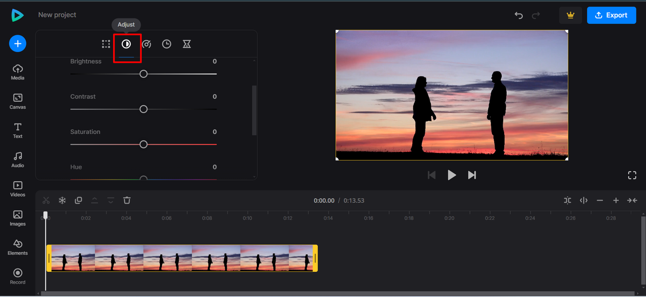 Interface of Clideo - an accessible color correction online free tool