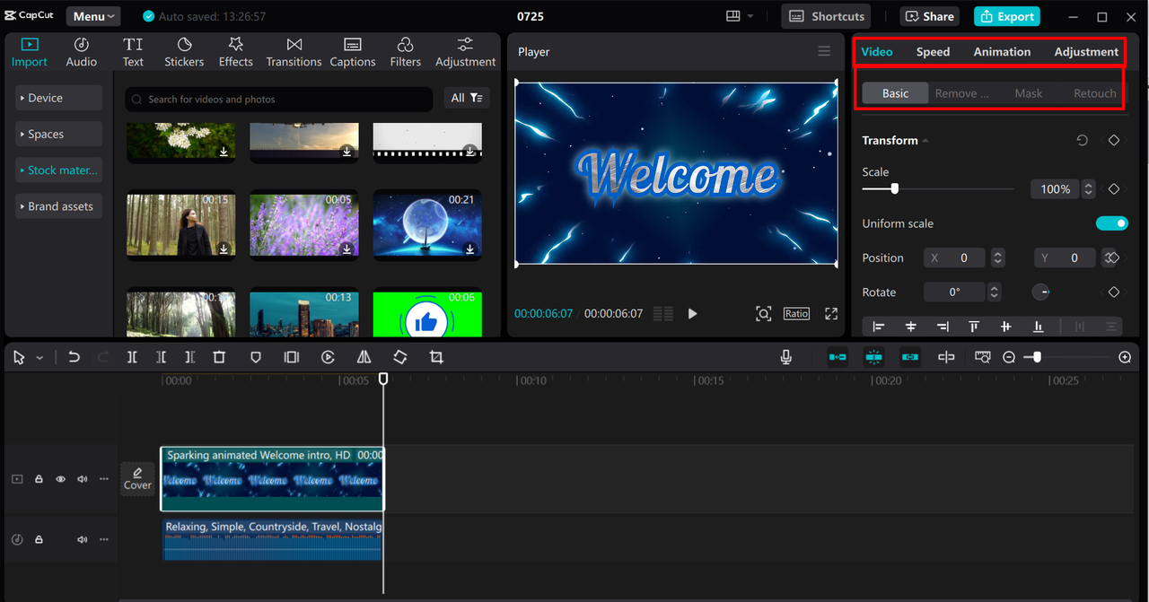 Editing the video using the basic and advanced tools in the CapCut desktop video editor