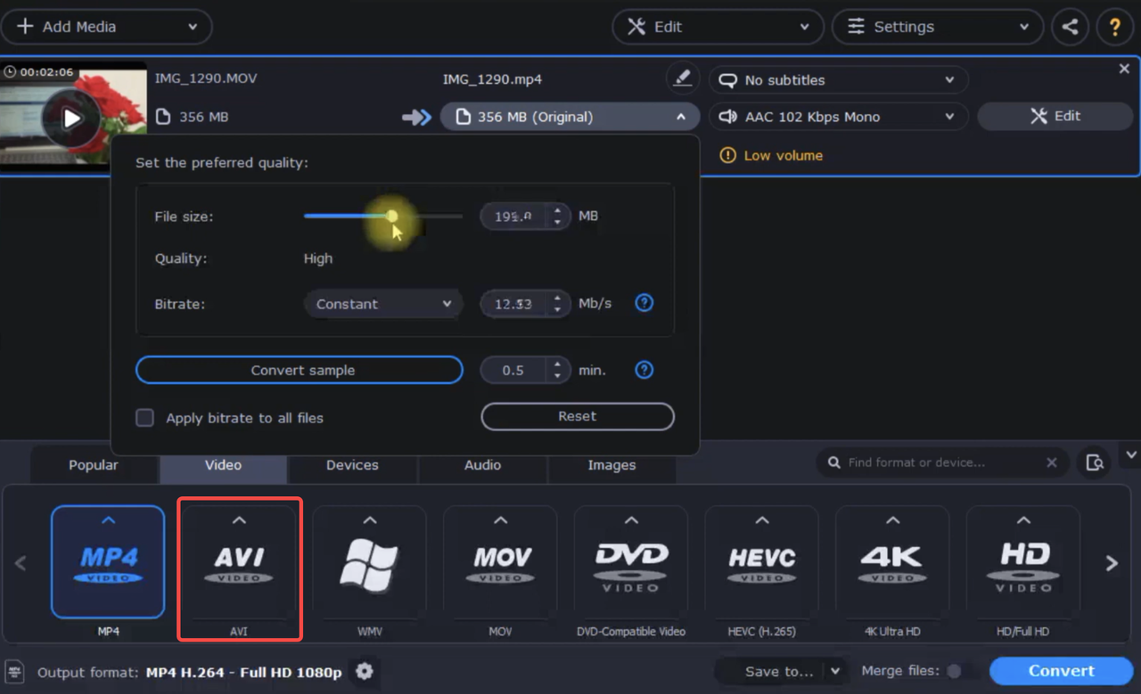 Interface of Movavi - a perfect tool to shrink AVI files