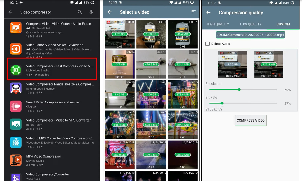 Compress AVI files using a video compressor mobile app