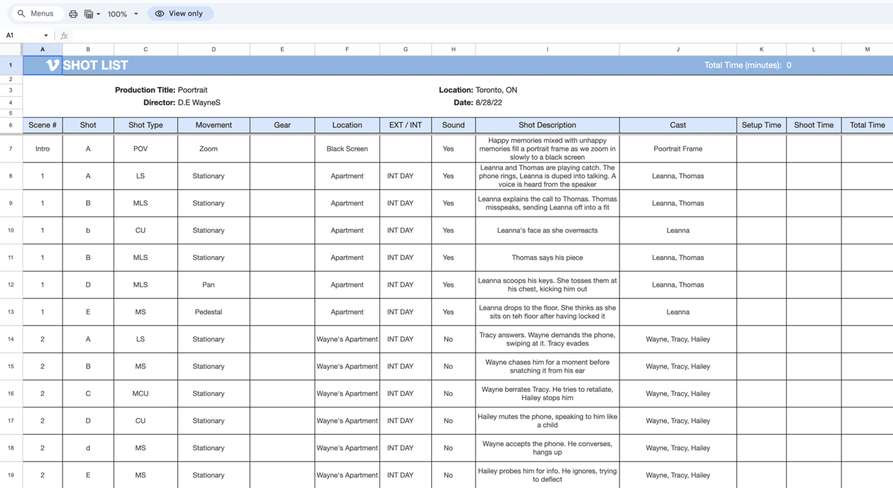 Shot list template