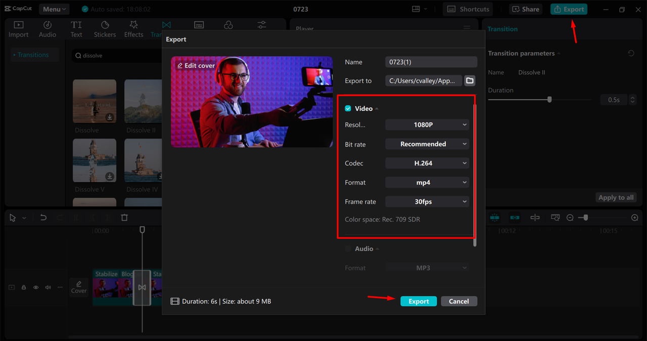 Exporting video from the CapCut desktop video editor