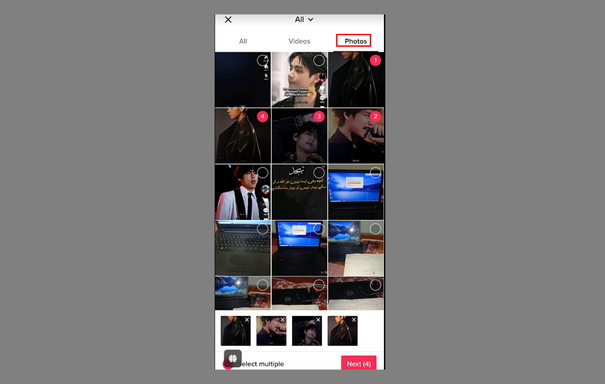 Choose photos to create a TikTok short video