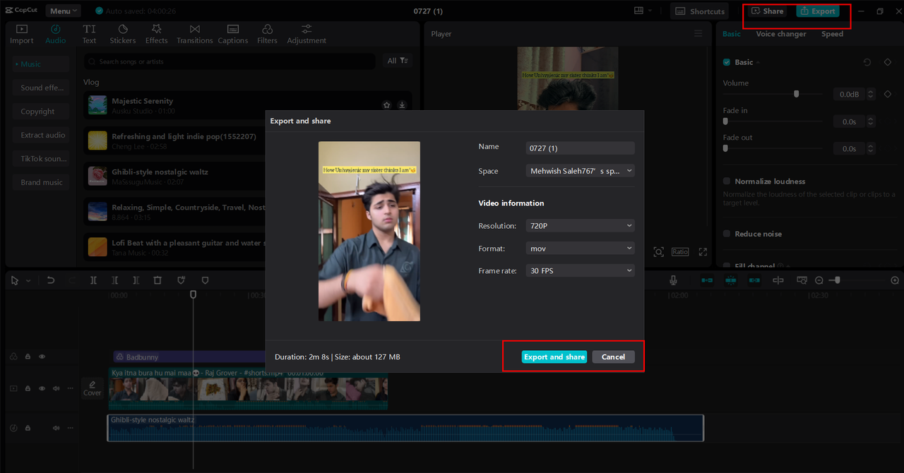 Export and share TikTok short videos from the CapCut desktop video editor