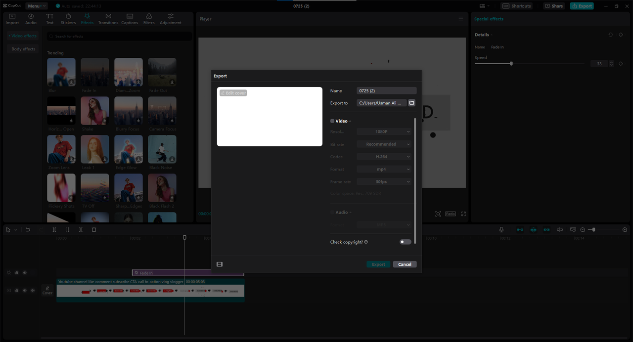 Exporting video from CapCut desktop video editor