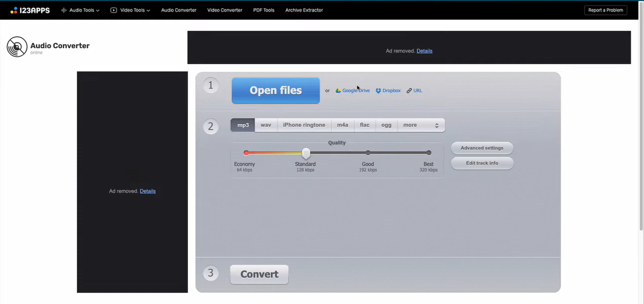 Interface of the Online Audio Converter- an easy-to-use online tool to compress WAV files 