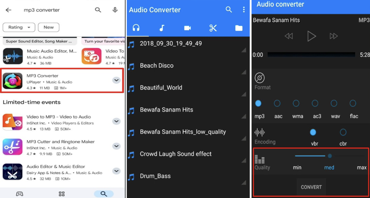 Compressing WAV file size in the MP3 converter mobile app 