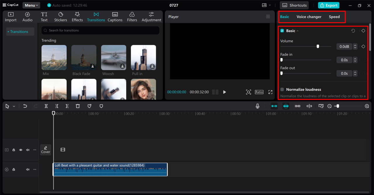 Editing the WAV file before compressing it in the CapCut desktop video editor