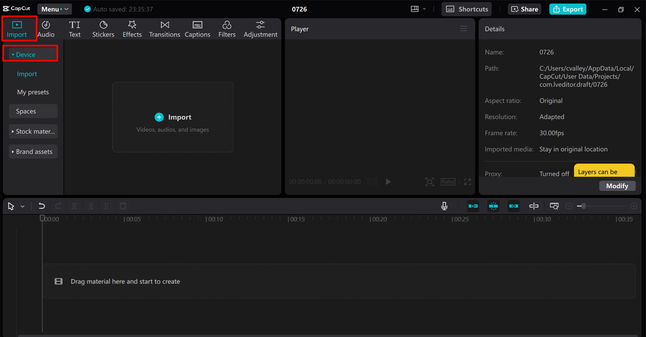 Importing files into CapCut desktop video editor to get the best audio file format