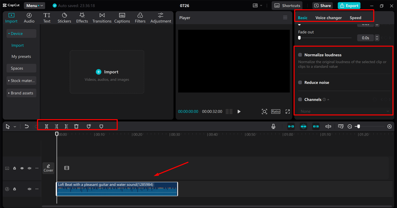 Editing the audio with CapCut desktop video editor