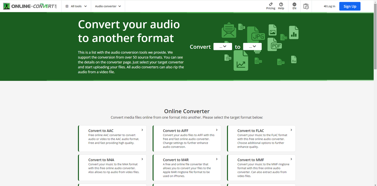 Interface of OnlineConverter - an audio compressor free to download