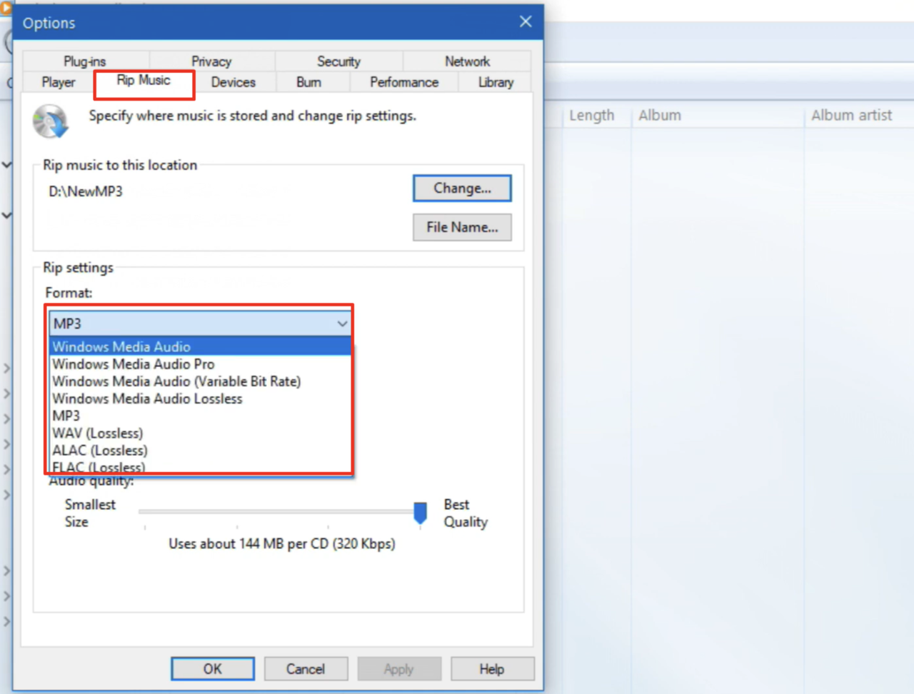 Utilizing Windows Media Player to convert CD audio format to MP3