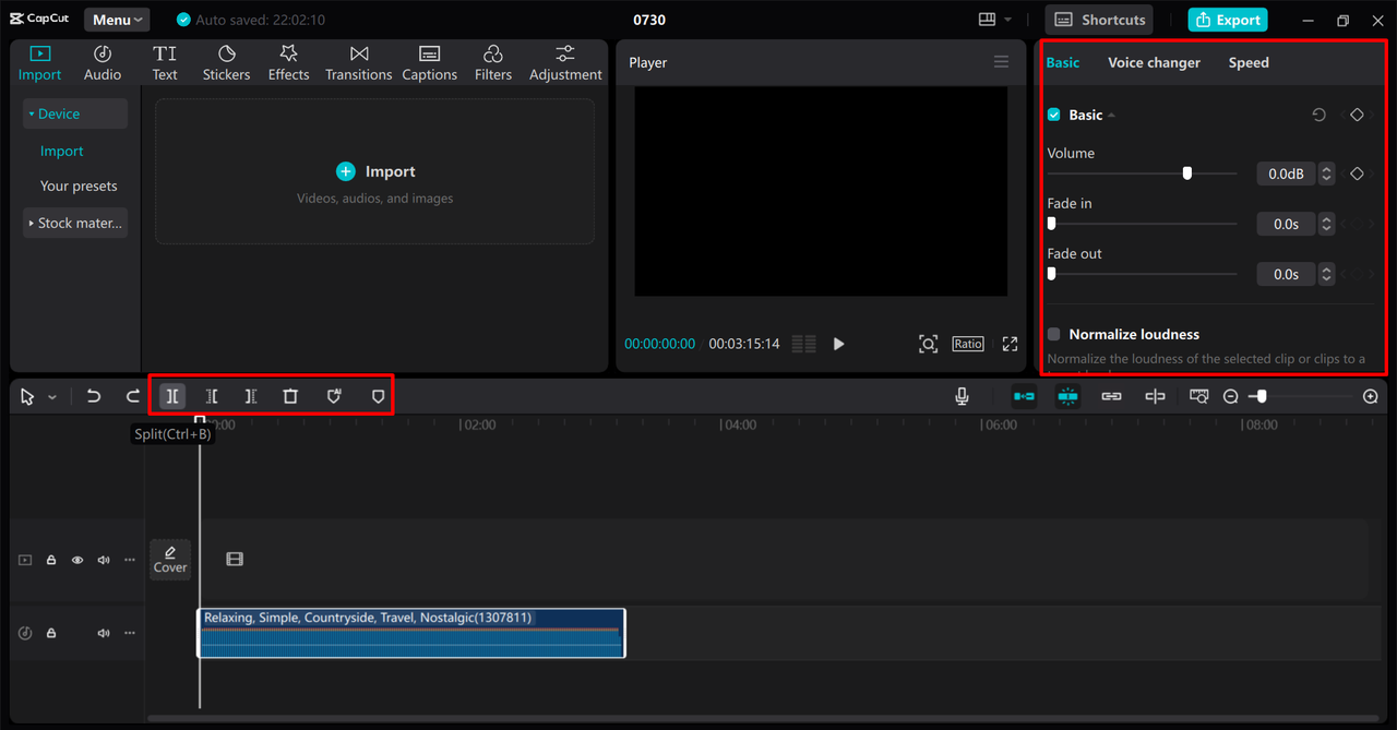 Editing the audio in the CapCut desktop video editor