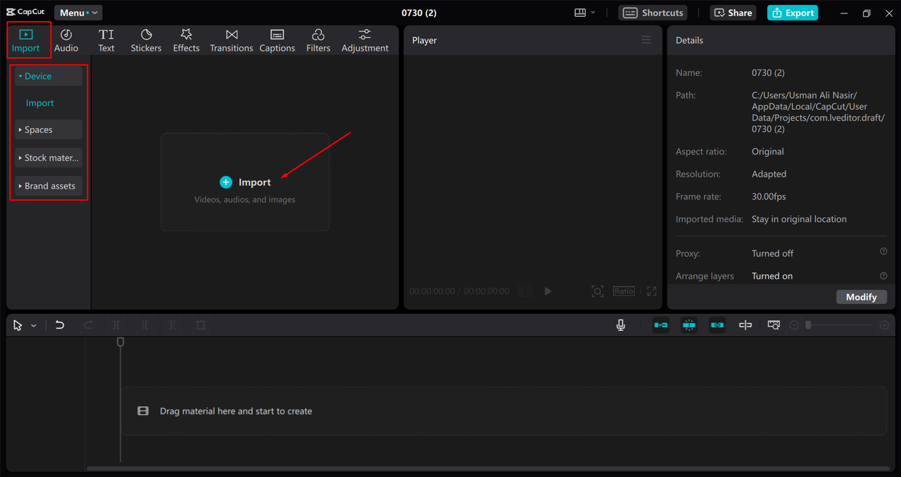 Importing video into the CapCut desktop video editor