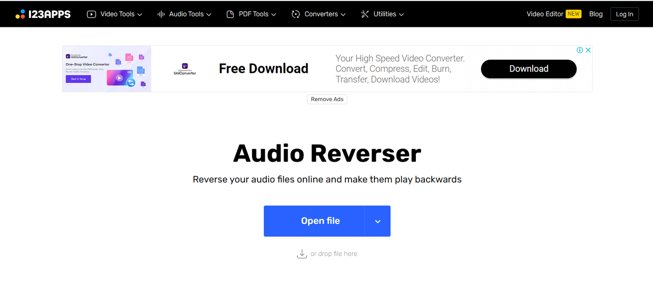 Interface of the Audio Reverser - an easy-to-use online MP3 reverser