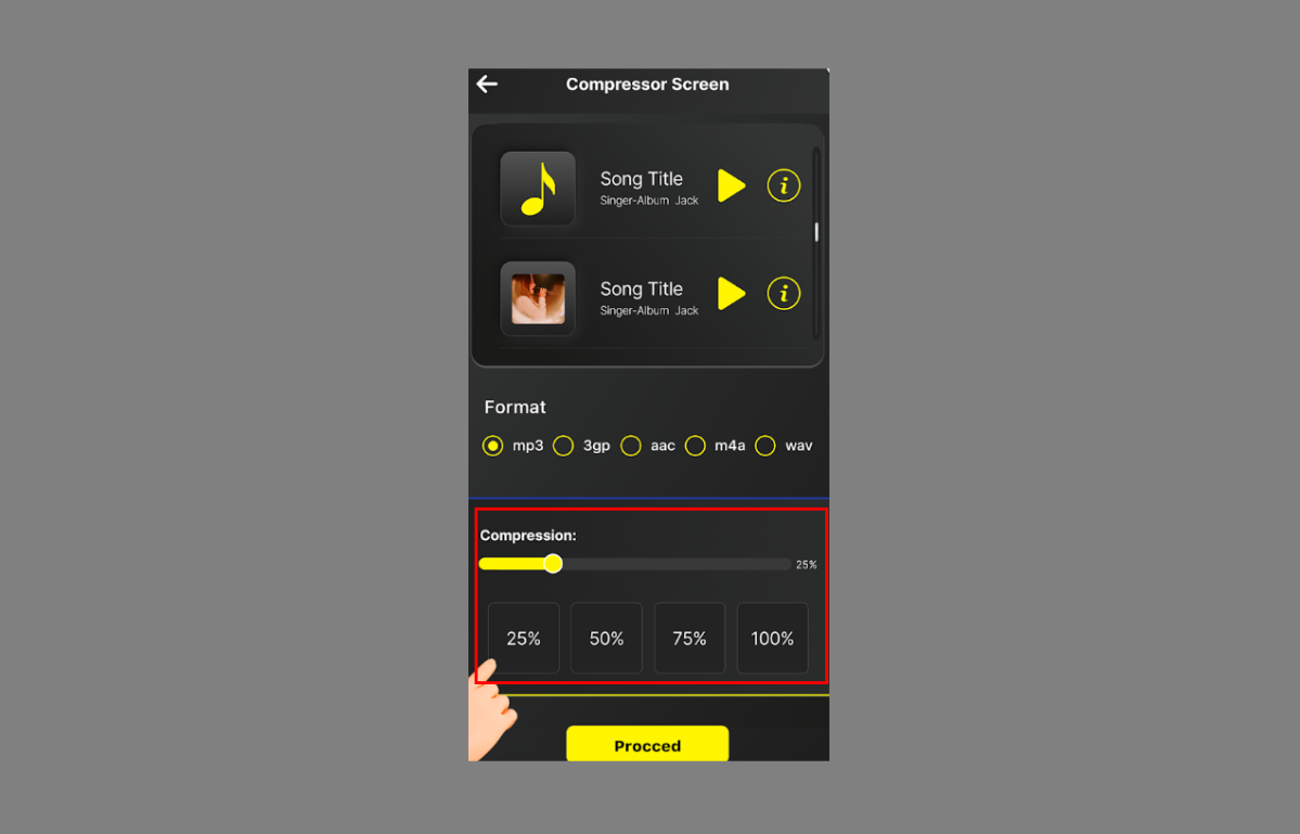 Adjusting the compression setting in MP3 compressor