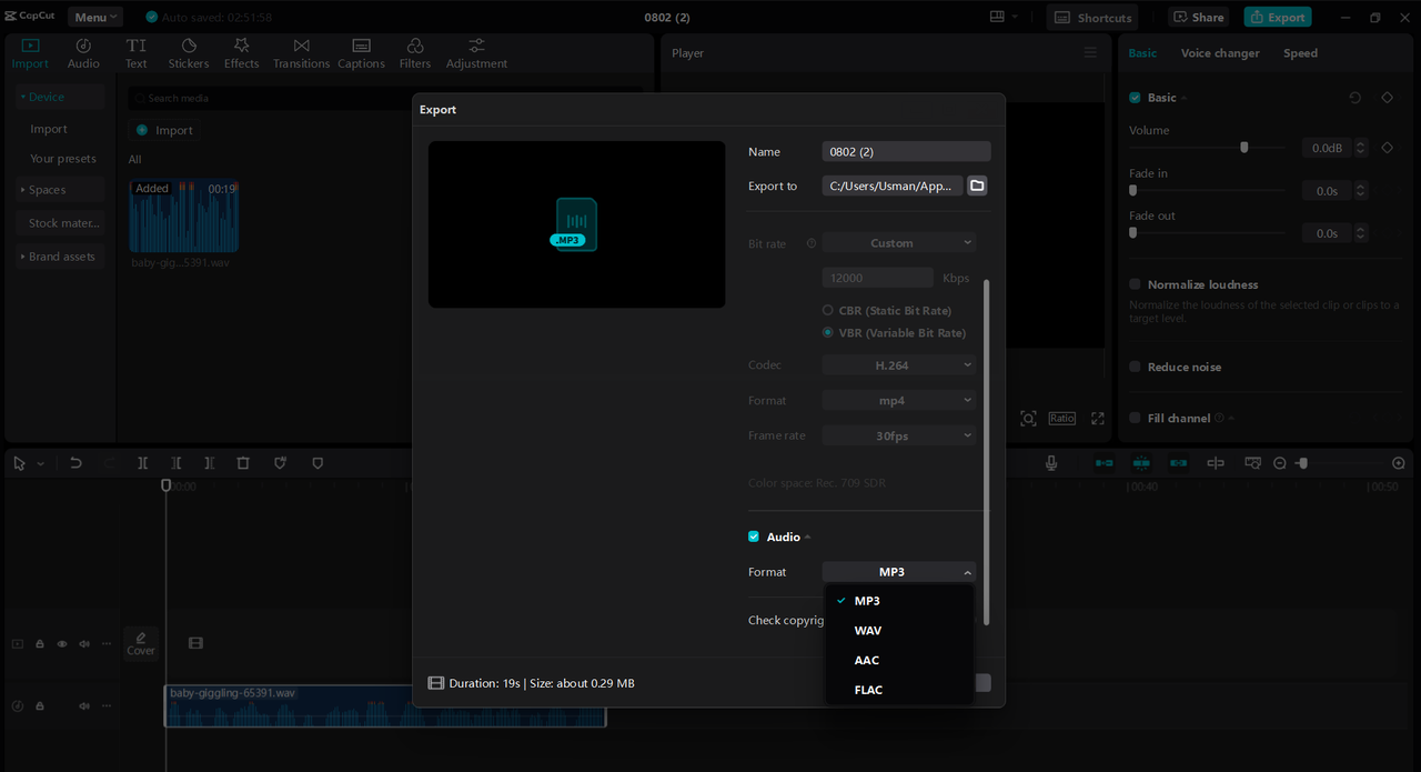 Change the format of audio with the CapCut desktop video editor