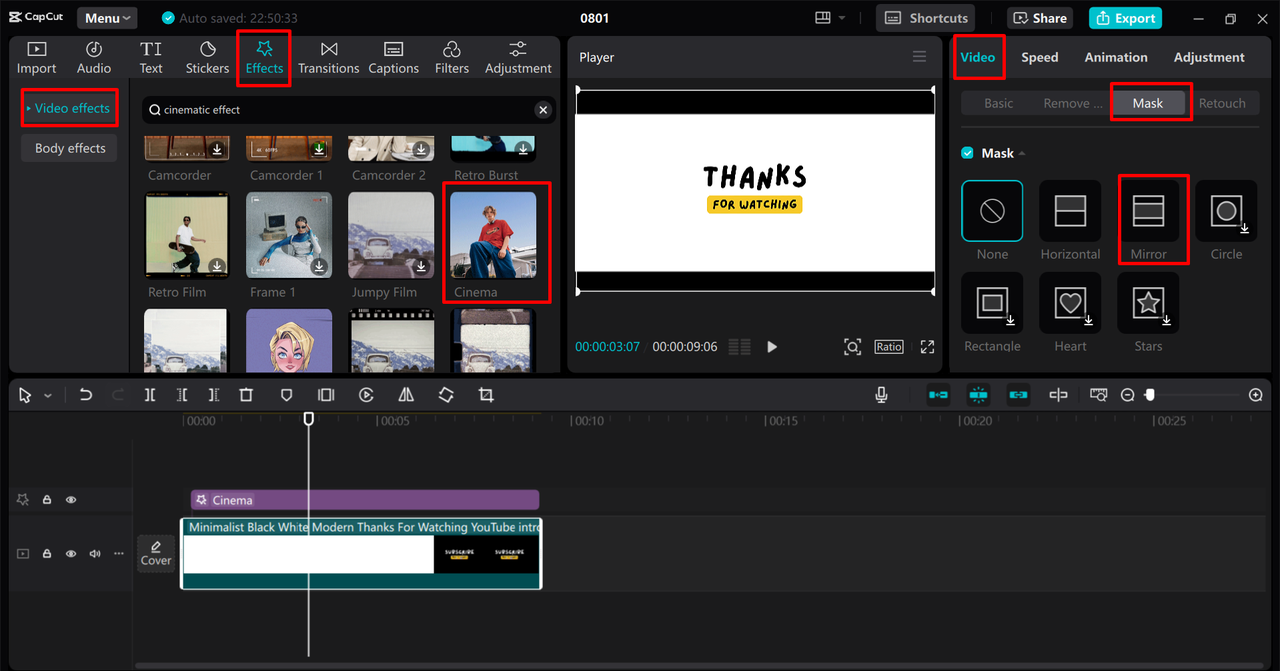 Adding a cinematic bar to your video in the CapCut desktop video editor