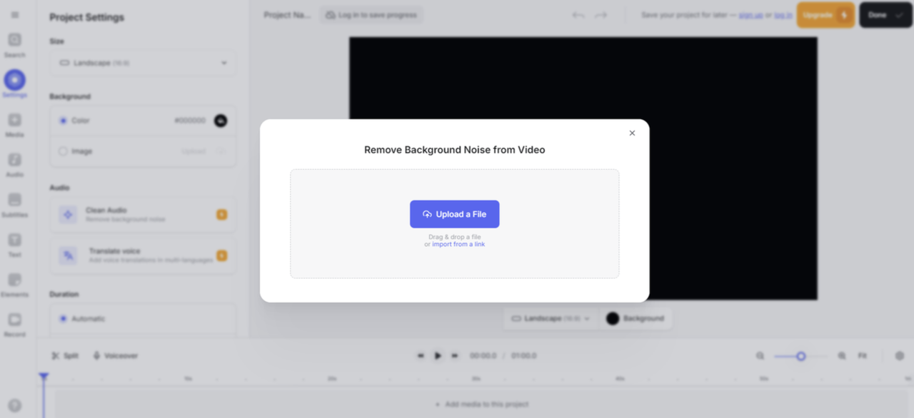 Interface of Veed.io - an accessible way to do noise reduction from video online