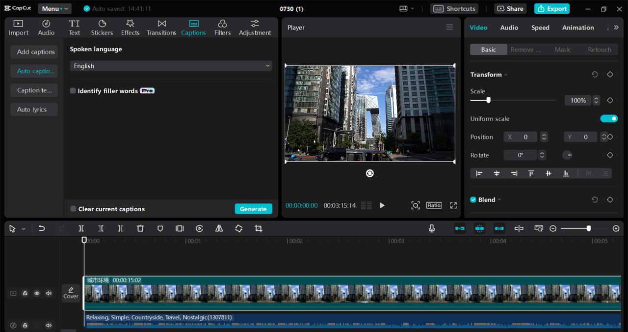 Editor interface of CapCut desktop video editor - remove background noise from videos easily