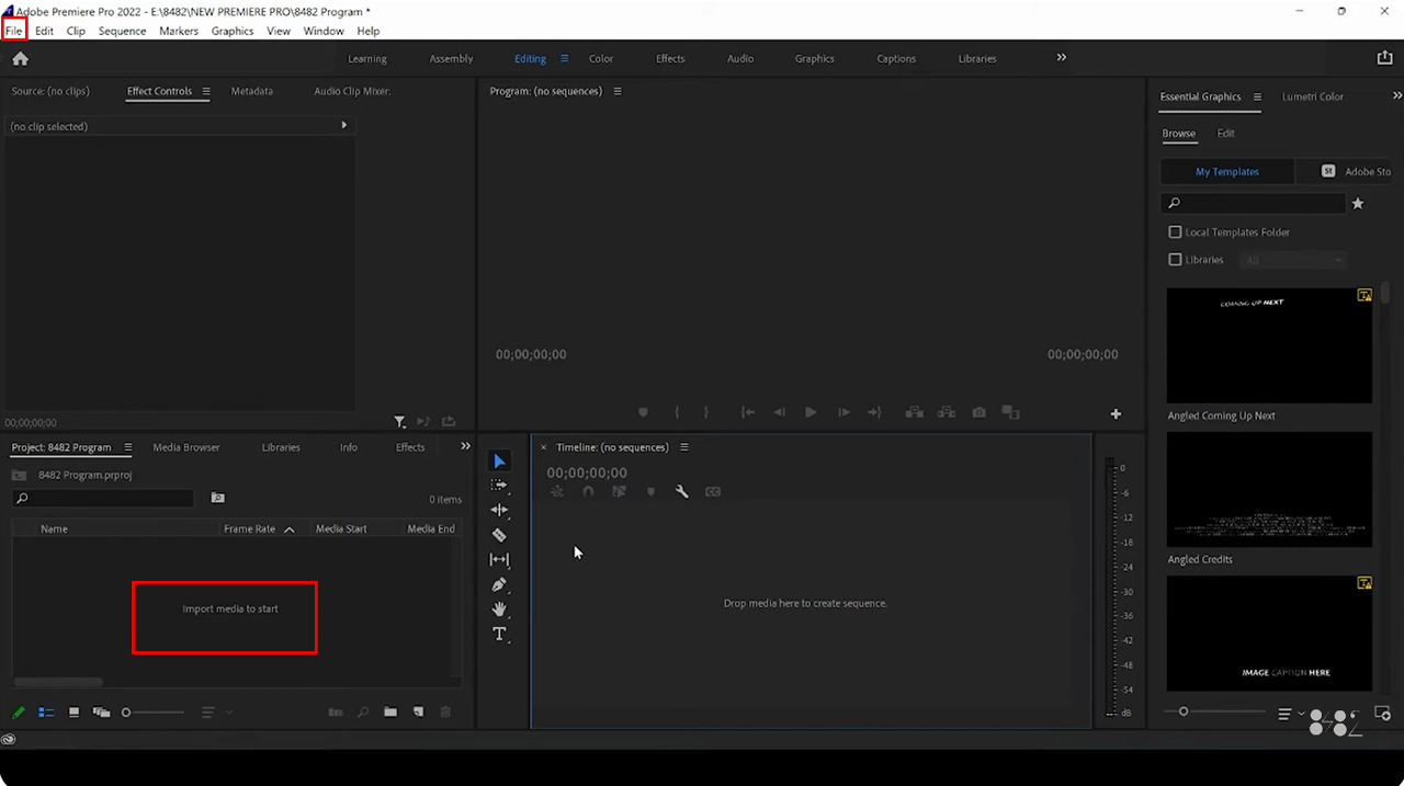 Creating a new project in the premiere pro