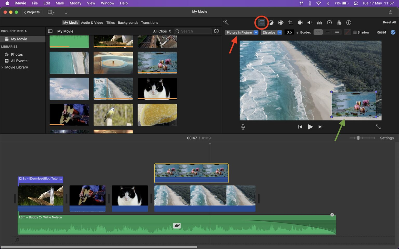 Video overlay setting showing how to do picture-in-picture on iMovie