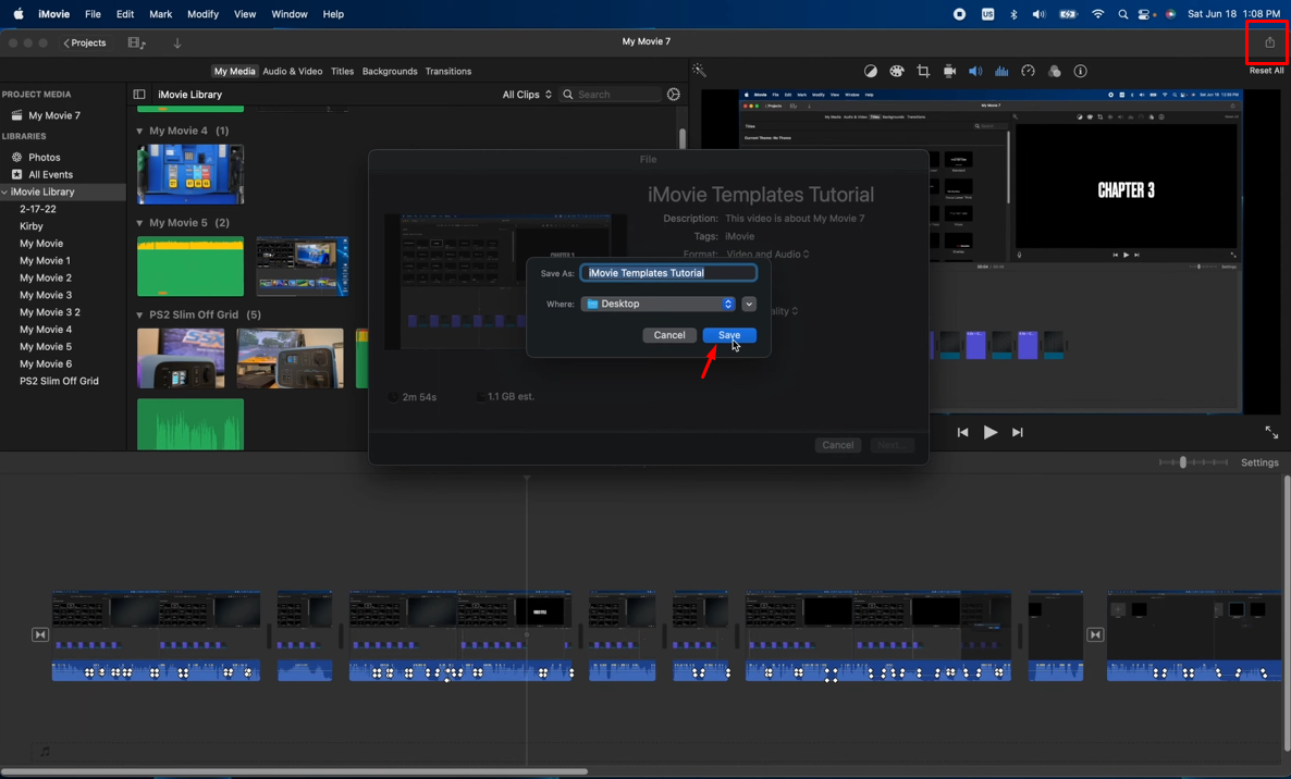 Exporting the video after applying picture-in-picture effects in iMovie on Mac