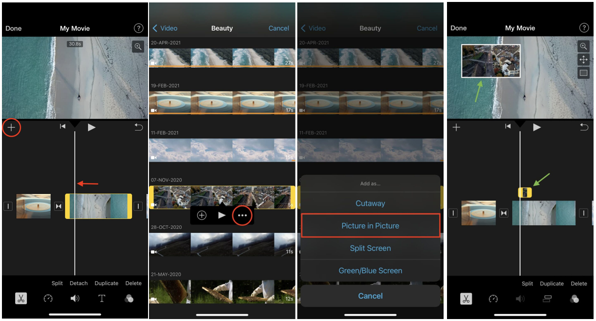 Image showing how to add a picture to a video in iMovie on iPhone/iPad