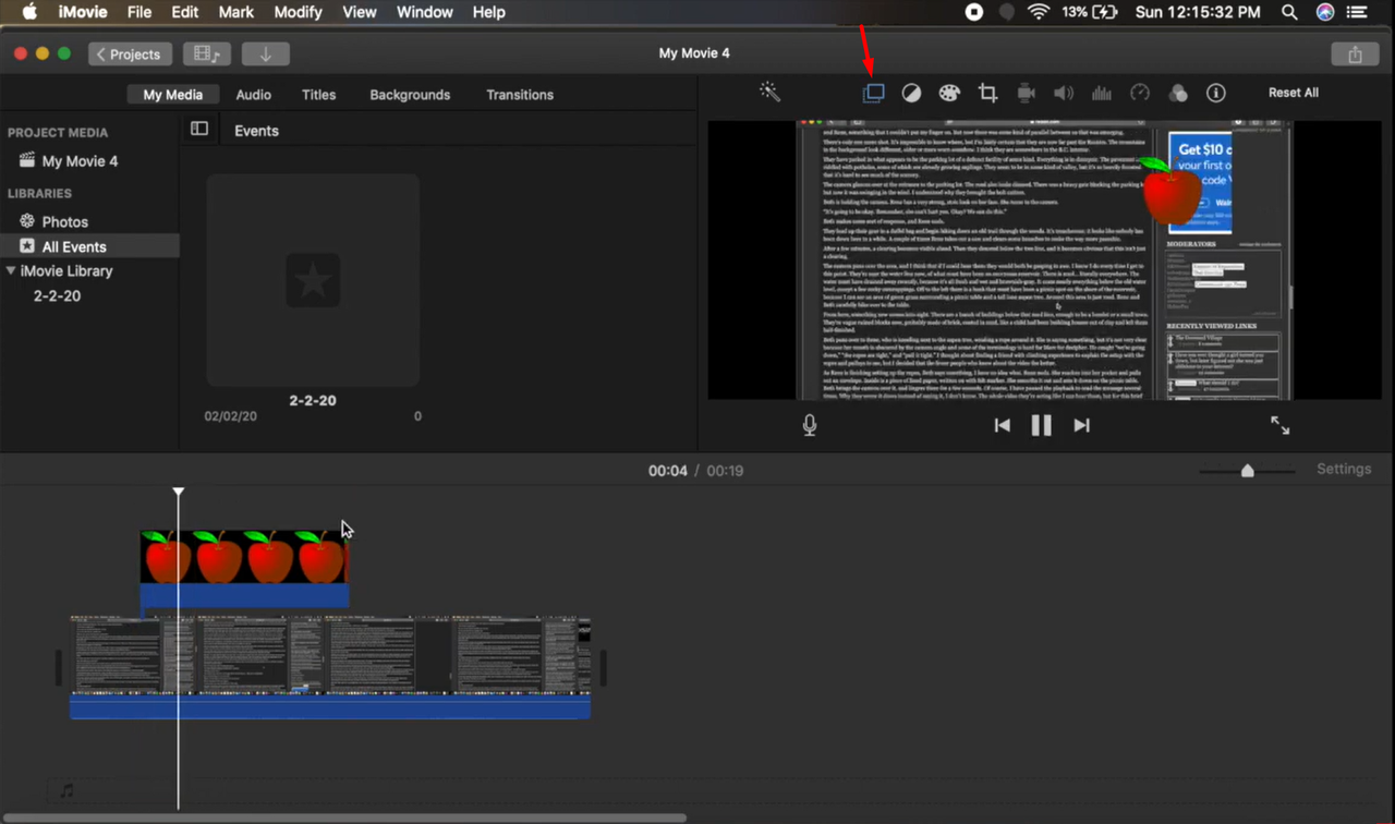 Video overlay setting showing how to overlay clips in iMovie