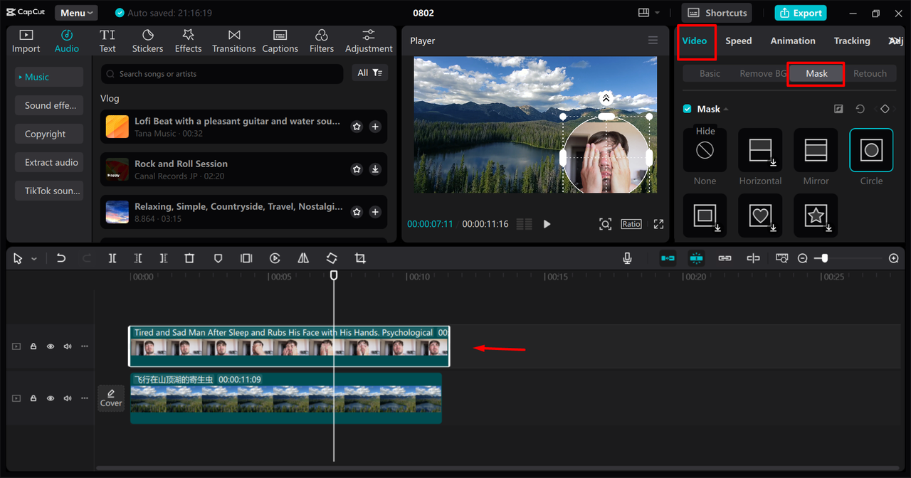  Using the masking tool to overlay videos in the CapCut desktop video editor