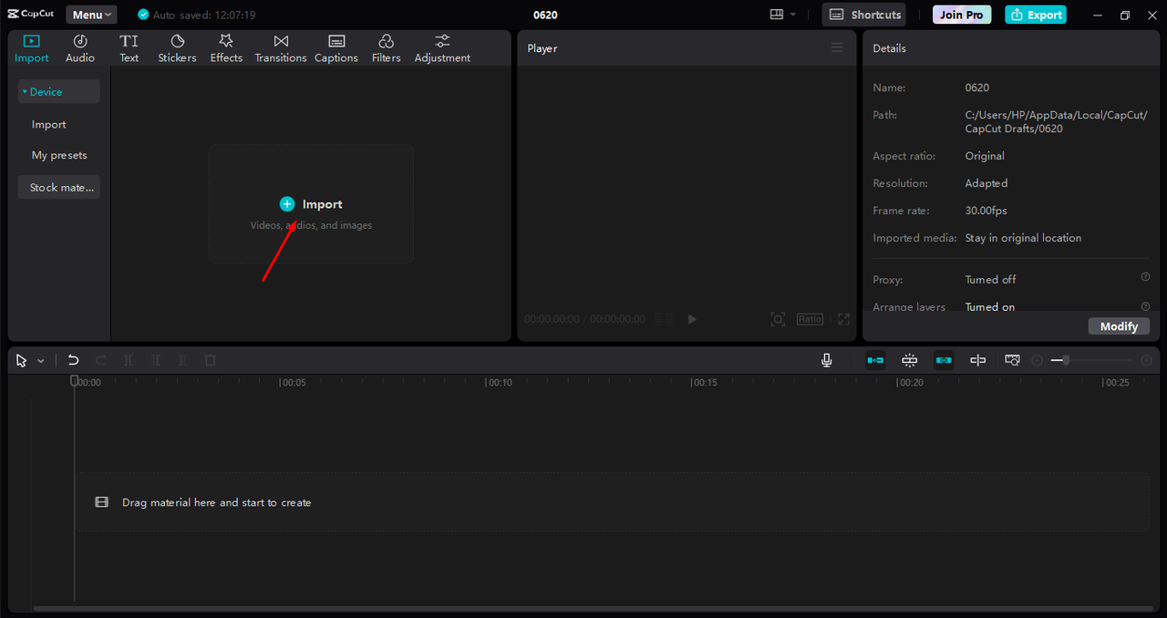 Uploading video for voice imitation in the CapCut desktop video editor