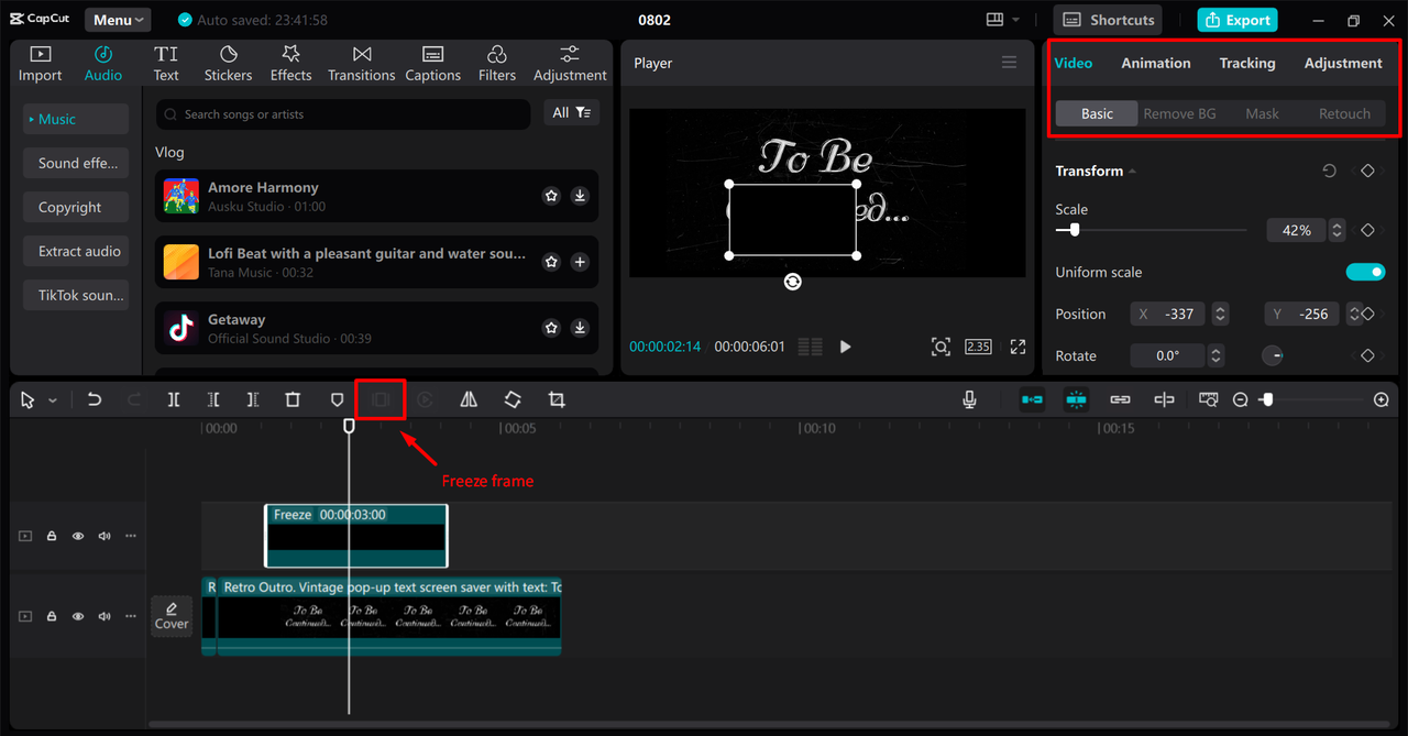 Removing text from a video in the CapCut desktop video editor